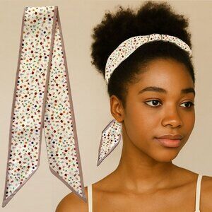 Slim Scarf Ditsy Floral Print 34in Cream Multicolor Cottagecore Neutral No67